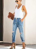 Herbstliche Ripped Denim-Hose mit Kordelzug