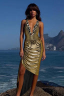 Costume intero dorato con farfalla scintillante