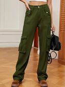Retro elastische taille denim cargobroek