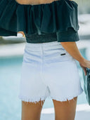 Distressed Fransen Saum Denim-Shorts