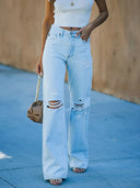 Pantaloni casual din denim deschis, cu rupturi
