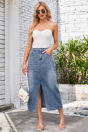 Gonna midi in denim con vita elasticizzata effetto lavato