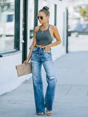 High-Waist Ripped Wide-Leg Denim-Hose