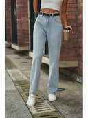 Jeans mit mittlerem Bund, hellem Waschung und Schmetterlings-Print