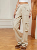 Retro elastische taille denim cargobroek