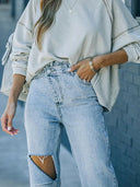 Trendy asymmetrische distressed spijkerbroek