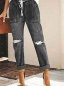 Herbstliche Ripped Denim-Hose mit Kordelzug