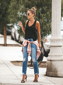 Trendy versleten denim casual broek