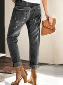 Herbstliche Ripped Denim-Hose mit Kordelzug