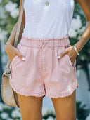 Frynset Blonde Denim Elastisk Talje Shorts