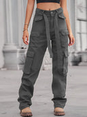 Pantaloni cargo din denim spălat cu buzunare multiple