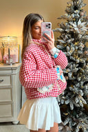 Veste à poche cœur rose à carreaux