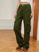 Retro elastische taille denim cargobroek