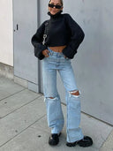 Trendige Flared Wide-Leg Ripped Denim-Jeans