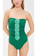 Costume da bagno verde 3D floreale senza spalline