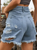Asymmetrische Distressed Fransen Denim-Shorts