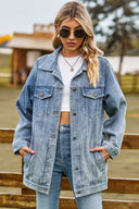 Gewassen denim jack met luipaardprint - blauw