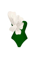 Set Costume da Bagno Verde con Perle e Decorazioni Floreali
