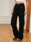 Retro elastische taille denim cargobroek