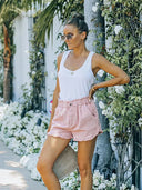 Frynset Blonde Denim Elastisk Talje Shorts