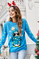 Rund hals casual pingvin broderi strikket sweater