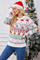 Løs pasform rund hals jule tegneserie strikket sweater - pink