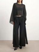 Sheer Chiffon Cape Blouse & Curved Silhouette Jeans