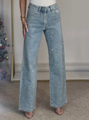Hoch taillierte Diamanté Straight-Leg Jeans