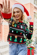 Rund hals løs pasform jule broderi paliet strikket sweater