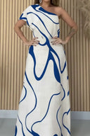 Abstraktes Wellen-Ein-Schulter-Maxikleid