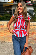 Striped Bow Neck Sleeveless Top