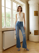 Retro-Flared Jeans mit Used-Look und Löchern