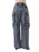 Højttaljede cargobukser i jeans