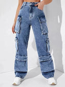 Yüksek Bel Denim Kargo