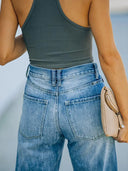 High-Waist Ripped Wide-Leg Denim-Hose