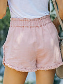 Fransige Spitzen Denim Elastischer Bund Shorts