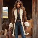 Kadın Denim Western Retro Peluş Sonbahar ve Kış Sıcak Kaban