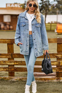 Gewassen denim jack met luipaardprint - blauw