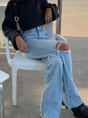 Trendige Flared Wide-Leg Ripped Denim-Jeans