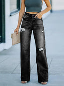 High-Waist Ripped Wide-Leg Denim-Hose
