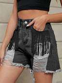 Fransen gewaschene Denim-Shorts