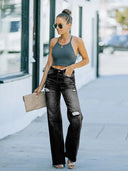 High-Waist Ripped Wide-Leg Denim-Hose