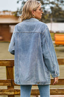 Gewassen denim jack met luipaardprint - blauw