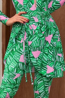 Set costume da surf verde con zip, maniche lunghe e stampa