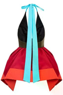 Top halter plissado com blocos de cor
