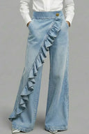 Diagonal Ruffle Wide Leg Pants