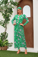 Set costume da surf verde con zip, maniche lunghe e stampa