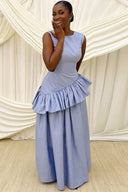Asymmetrisches Rüschentaille Maxikleid