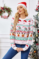 Løs pasform rund hals jule tegneserie strikket sweater - pink