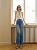 Retro-Flared Jeans mit Used-Look und Löchern